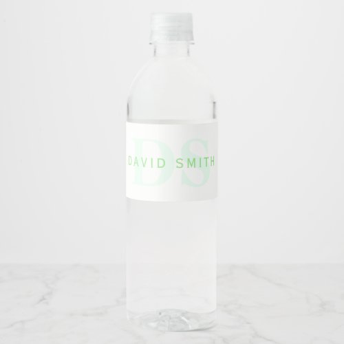 Modern Name  Monogram  Green  White Water Bottle Label