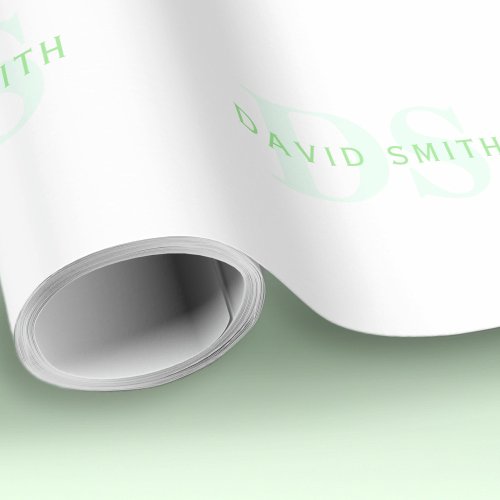 Modern Name  Monogram  Green  White Wrapping Paper