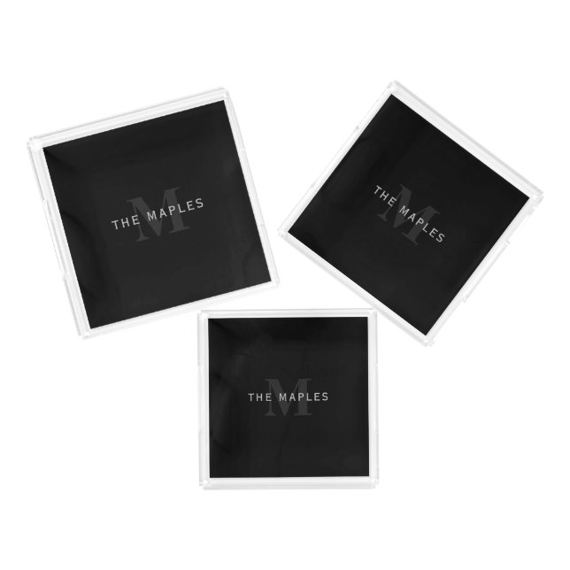 Modern Name & Monogram | Grey & Black Acrylic Tray (Set)