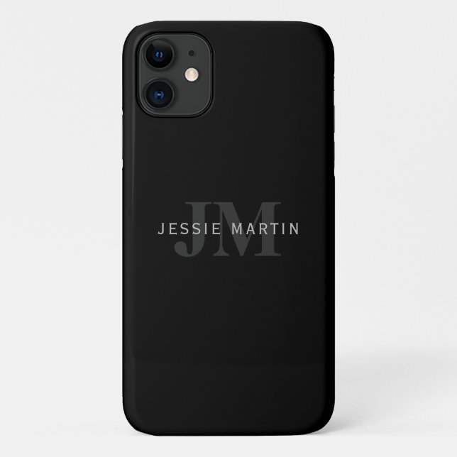 Modern Name & Monogram | Grey & Black Case-Mate iPhone Case (Back)