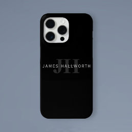 Modern Name &amp; Monogram | Grey &amp; Black iPhone 15 Pro Max Case