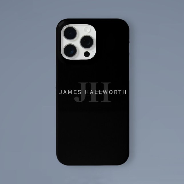 Modern Name & Monogram | Grey & Black Case-Mate iPhone Case (Creator Uploaded)