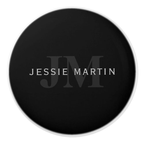 Modern Name  Monogram  Grey  Black Ceramic Knob