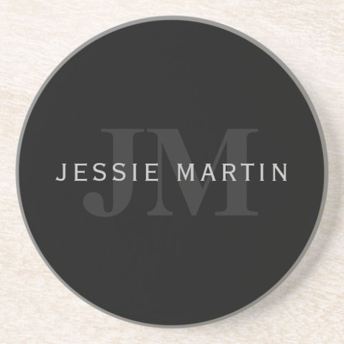 Modern Name  Monogram  Grey  Black Coaster