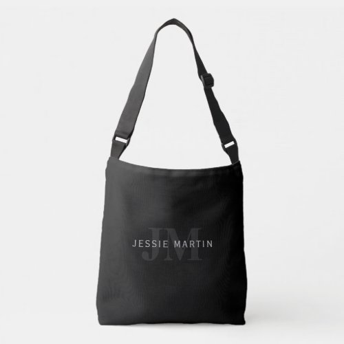 Modern Name  Monogram  Grey  Black Crossbody Bag