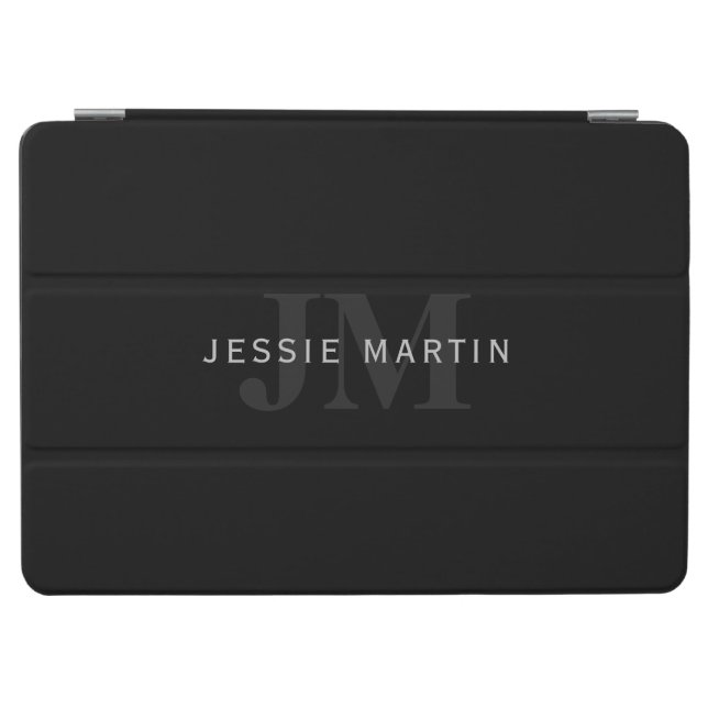 Modern Name & Monogram | Grey & Black iPad Air Cover (Horizontal)