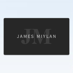 Modern Name & Monogram   Grey & Black Labels