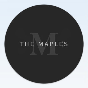 Modern Name & Monogram   Grey & Black Labels