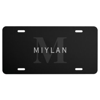 Modern Name & Monogram | Grey & Black License Plate