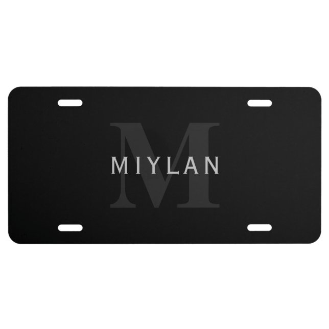Modern Name & Monogram | Grey & Black License Plate (Front)