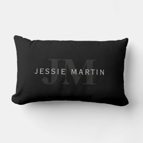 Modern Name  Monogram  Grey  Black Lumbar Pillow
