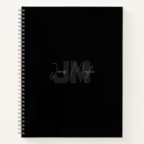 Modern Name  Monogram  Grey  Black Notebook