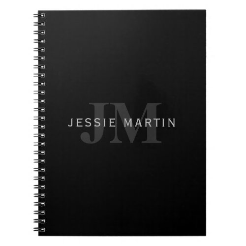 Modern Name  Monogram  Grey  Black Notebook