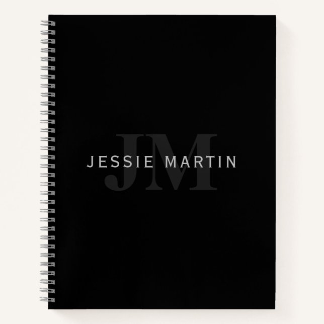 Modern Name & Monogram | Grey & Black Notebook (Front)