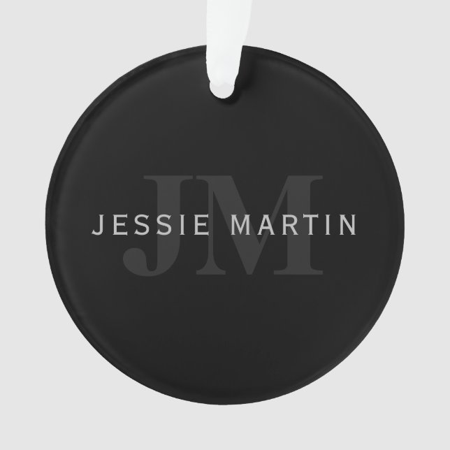 Modern Name & Monogram | Grey & Black Ornament (Front)