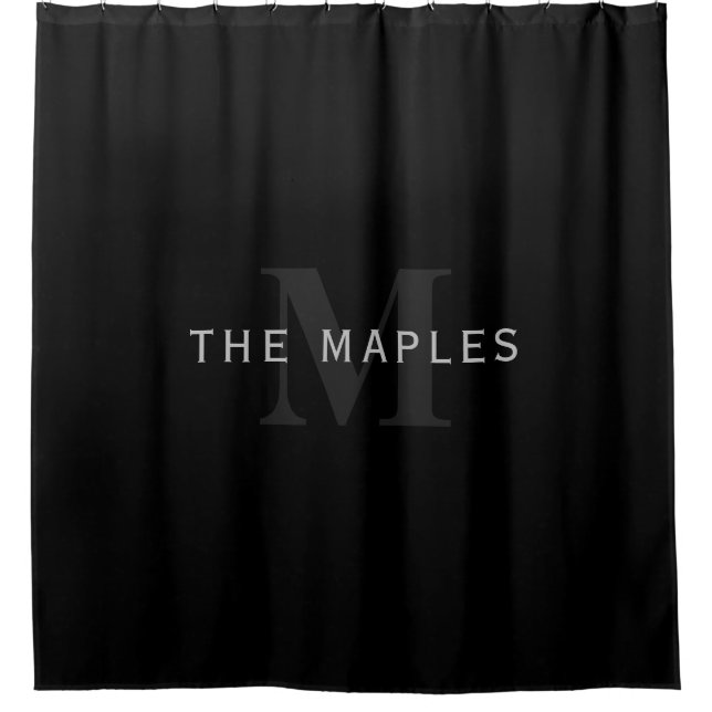 Modern Name & Monogram | Grey & Black Shower Curtain (Front)