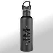 Modern Name & Monogram | Grey & Black Stainless Steel Water Bottle at Zazzle