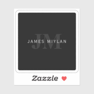 Modern Name & Monogram Grey & Black Sticker