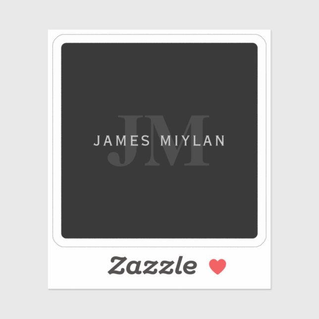 Modern Name & Monogram | Grey & Black Sticker (Sheet)