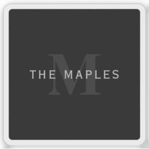 Modern Name & Monogram Grey & Black Sticker