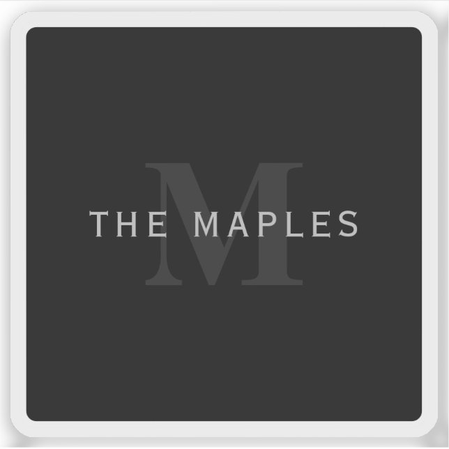 Modern Name & Monogram | Grey & Black Sticker (Front)