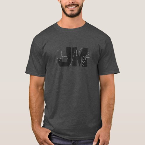 Modern Name  Monogram  Grey  Black T_Shirt