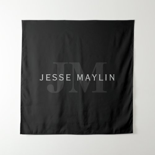 Modern Name  Monogram  Grey  Black Tapestry