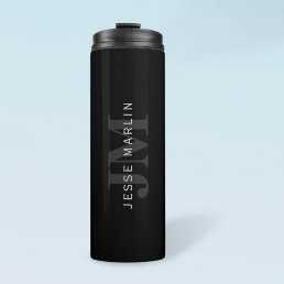 Modern Name &amp; Monogram | Grey &amp; Black Thermal Tumbler