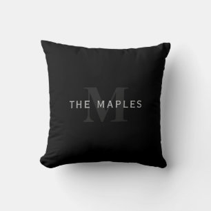 Modern Name & Monogram Grey & Black Throw Pillow