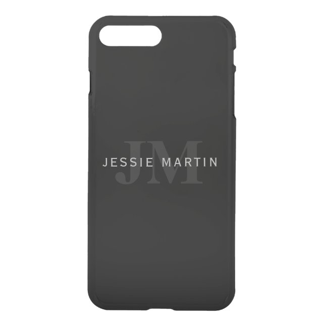 Modern Name & Monogram | Grey & Black Uncommon iPhone Case (Back)