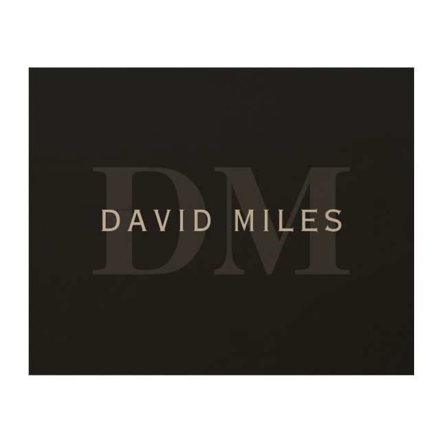 Modern Name & Monogram | Grey & Black Wood Wall Art (Front)
