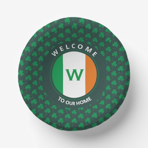 Modern Name Monogram Irish Flag Shamrock Paper Bowls