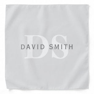 Modern Name & Monogram   Light & Dark Grey White Bandana