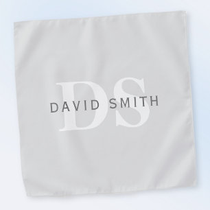 Modern Name & Monogram   Light & Dark Grey White Bandana