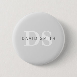 Modern Name & Monogram   Light & Dark Grey White Button