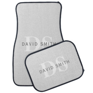 Modern Name & Monogram Light & Dark Grey White Car Floor Mat