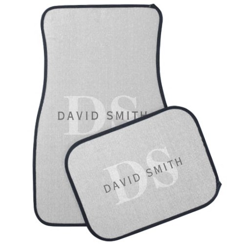 Modern Name  Monogram  Light  Dark Grey White Car Floor Mat