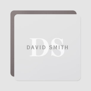 Modern Name & Monogram   Light & Dark Grey White Car Magnet