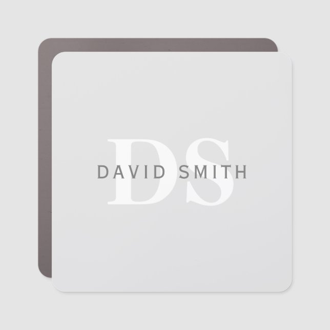 Modern Name & Monogram | Light & Dark Grey White Car Magnet (Front)