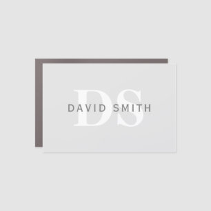 Modern Name & Monogram Light & Dark Grey White Car Magnet