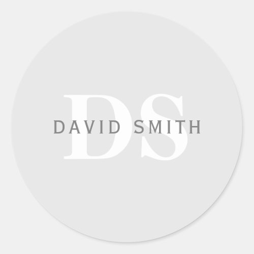 Modern Name  Monogram  Light  Dark Grey White Classic Round Sticker