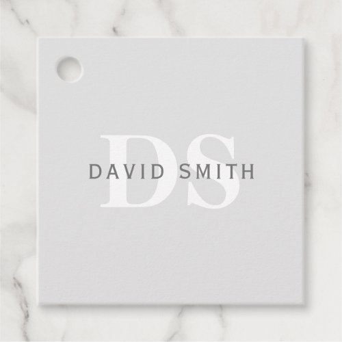 Modern Name  Monogram  Light  Dark Grey White Favor Tags