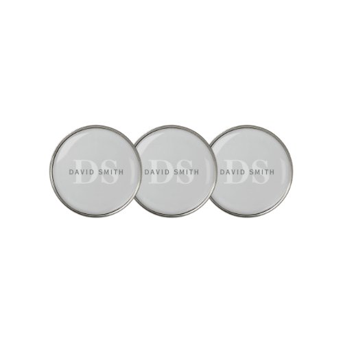 Modern Name  Monogram  Light  Dark Grey White Golf Ball Marker