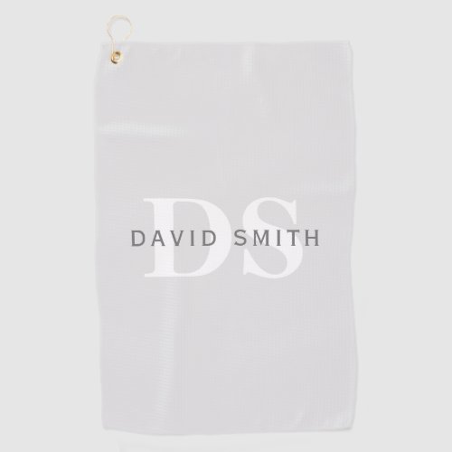 Modern Name  Monogram  Light  Dark Grey White Golf Towel