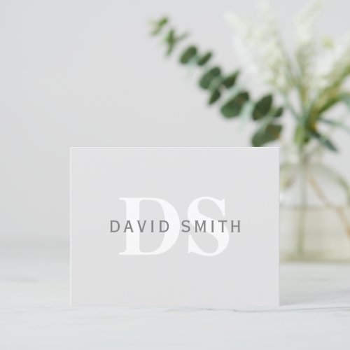 Modern Name  Monogram  Light  Dark Grey White Invitation Postcard