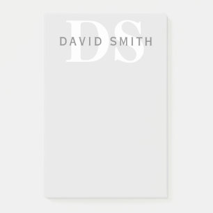 Modern Name & Monogram Light & Dark Grey White Post-it Notes