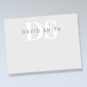 Modern Name & Monogram Light & Dark Grey White Post-it Notes