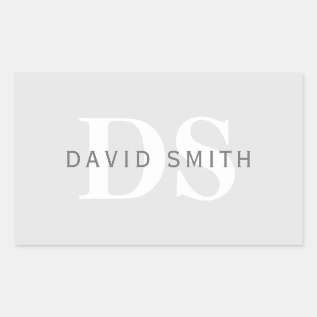 Modern Name & Monogram | Light & Dark Grey White Rectangular Sticker (Front)