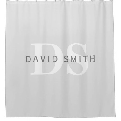 Modern Name  Monogram  Light  Dark Grey White Shower Curtain