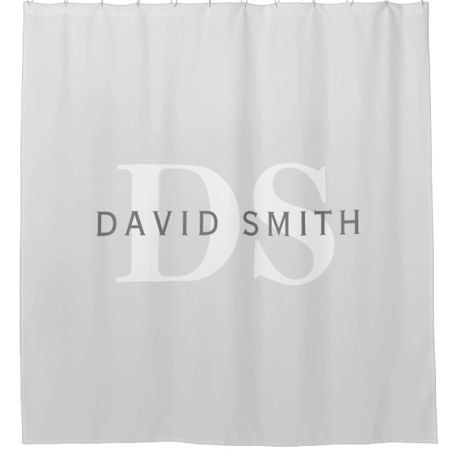 Modern Name & Monogram | Light & Dark Grey White Shower Curtain (Front)